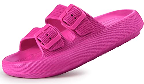 Pillow Slippers for Women Open Toe Soft Cushioned Thick Sole Slide Flat Sandals Hot Pink Women Size 8 8.5 9
